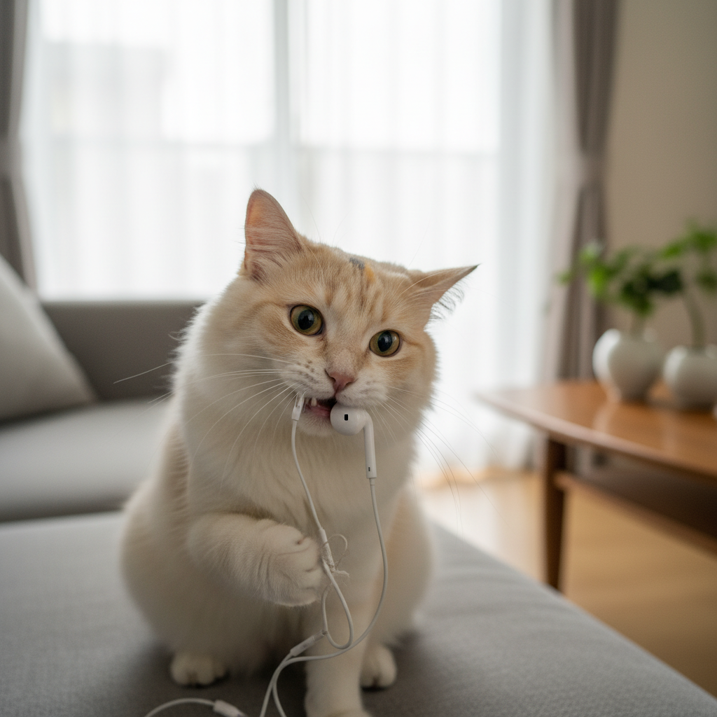猫がイヤホンを噛む理由と危険性に関する画像