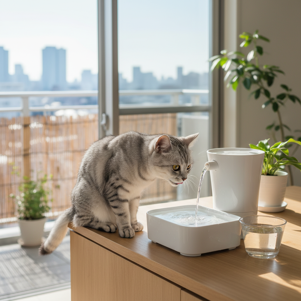 猫の健康と適切な水分摂取の重要性に関する画像